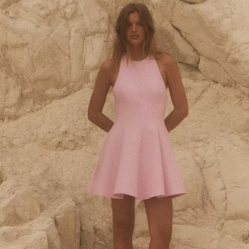 Zara short halter dress with godets, pastel pink - Picture 3 of 15